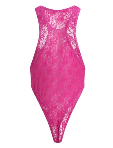 ABAFIP Men's Lace Bodysuit High Cut One Piece Leotard Sleeveless Racerback Sheer Lingerie Undershirts Top