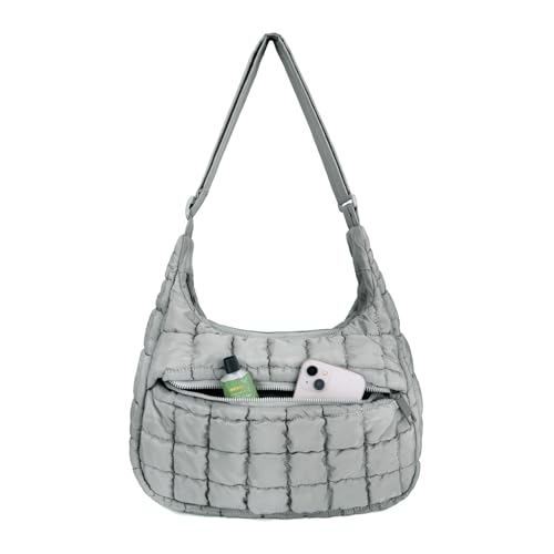 Image of Cute Puffy Crossbody Bag Medium Lightweight Quilted Hobo Shoulder Purse Carryall Soft Fluffy Handbag for Women