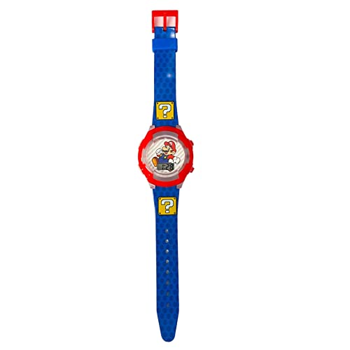 Accutime Nintendo Super Mario Digital Kids Wrist Watch with Flashing Lights - LCD Quartz Timepiece for Boys, Girls, Toddlers - Red/Blue Multicolor Strap (Model: GSM4198AZ)