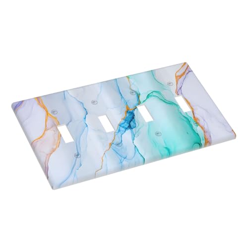 Decorative Light Switch Plate Covers Modern Ink Blue Green Marble Texure 4 Gang Light Switch Cover Plate Quad Toggle Wall Plate Switch Plate Cover for Kitchen Bathroom Home Decor