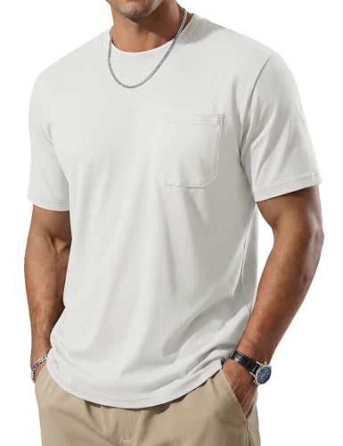 TACVASEN Pocket T Shirts for Men Short Sleeve Casual Crewneck Cooling Sun Shirts Moisture Wicking Lightweight Plain Tee White