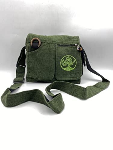 Hemp Green Crossbody Bag, Green purses for women and men, Everyday Travel essentials, Shoulder Bags, 5 pockets with zippers, Handmade Hippie Bag, Gift4