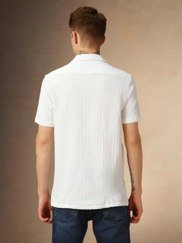 Image of Dennis Lingo Men's Half Sleeve Cuban Collar Solid Textured Relaxed Fit Casual Shirt