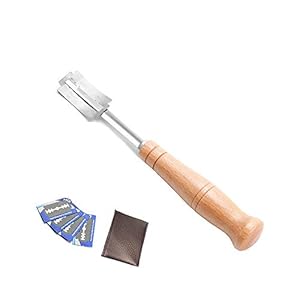 BluVast Deegrasmes, deegmes, Frans broodmes, broodmes met houten handvat, mes om te snijden, baguetmes met 5 scheermesjes voor doe-het-zelf brooddeegpatronen