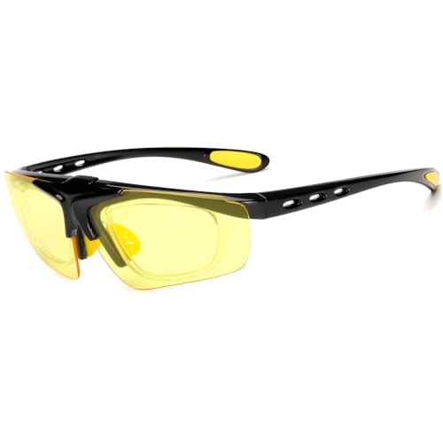 Image of Flip Up Sports Sunglasses for Men - Stylish Myopia Frame UV400 Protection Wraparound Mirrored Anti Glare Goggles - Lightweight Branded Glasses for Cycling, Cricket, Night Driving, Riding