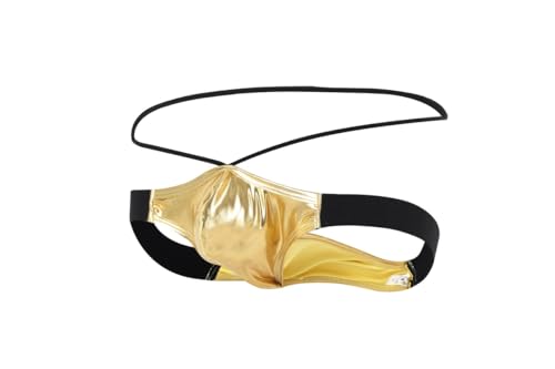 Male Sexy Metallic G-String Shiny Briefs Double Straps Pouch Hollow Jockstrap Low Rise Underwear2