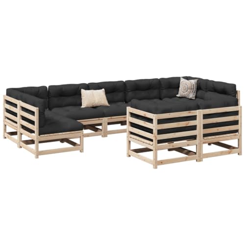 Frdhee Muebles de salón para exteriores, 9 piezas, juego de sofá de jardín con cojines de madera maciza de pino y muebles de jardín para patios, terrazas, balcones, bordes de piscina