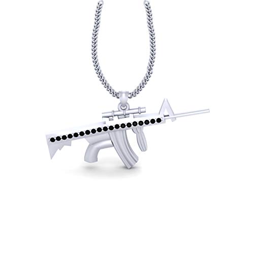 Collar de rifle en plata 925 maciza con diamantes negros estilo hip hop