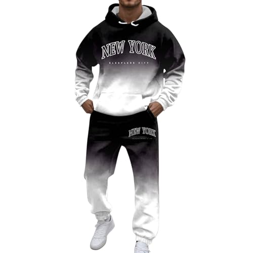 RUMAOZIA Survêtement pour homme - Avec logo New York - Dégradé de couleurs - Survêtement de sport - Sweat à capuche et pantalon de jogging - Deux pièces...