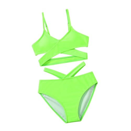 Girls Swimsuit Kids 2 Piece Bathing Suit Solid Sleeveless Crossover Tops Cut Out Bikini Set Summer Beach Swim Suits2
