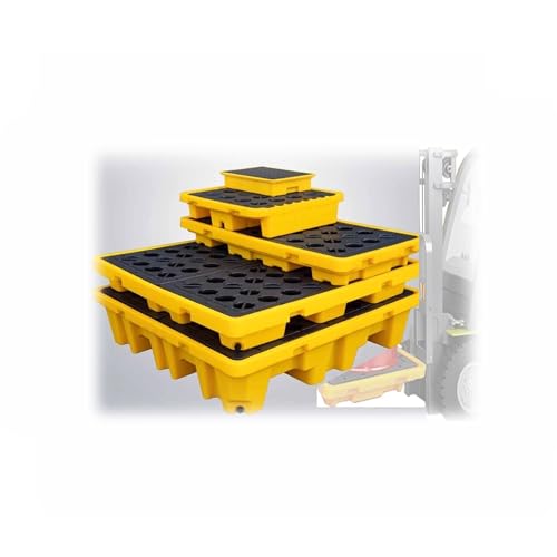 Stackable Drum Spill Containment Pallet, Yellow/Black Modular Spill Platform with Forklift Pockets for Industrial Chemical Safety Storage(120x60x10cm)