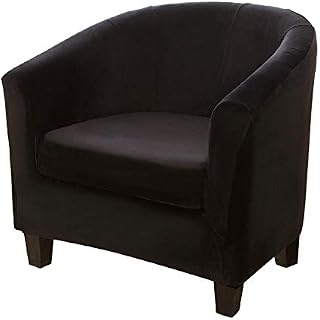 Tub Chair Cover 2 Piece Set - Upgraded 2 IN 1 Design Removable High Stretch Soft Velvet Sofa Couch Arm Bucket Chairs Armchair Seat Covers with Cushion Cover for Dining Living Room Office Reception