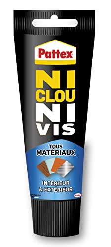 Pattex Ni Clou Ni Vis Tous Matériaux Intérieur & Extérieur, colle de fixation, colle forte tous supports, mastic blanc, tube de 142 g
