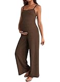 BLENCOT Womens Maternity Jumpsuit Casual Loose Ribbed Adjustable Strap Sleeveless Wide Leg Long Pants Romper...