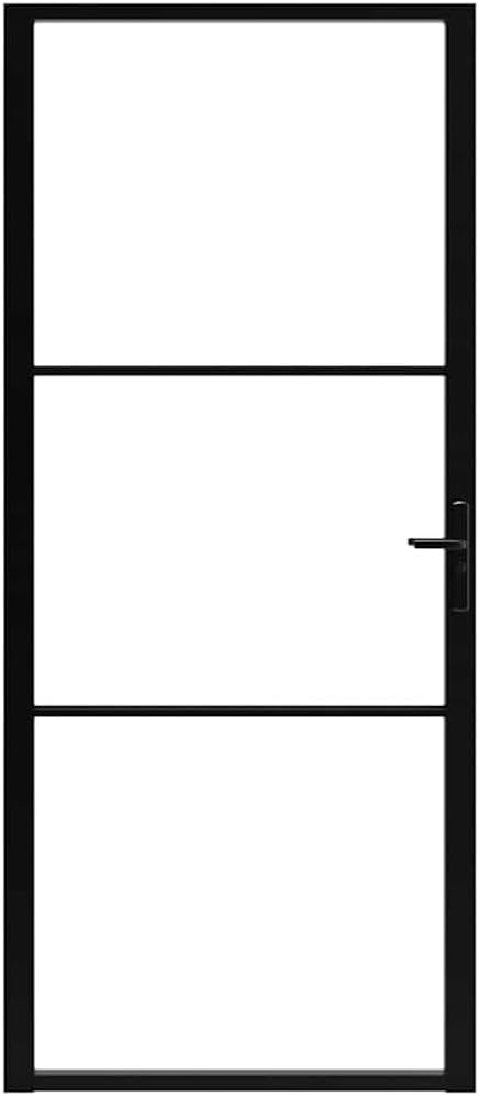 vidaXL Modern Interior Door with ESG Glass and Aluminum Frame, Transparent and Black Design, Easy to Install, 40.4"x79.3" Size, Includes Mounting Materials and Aluminum Alloy Handle