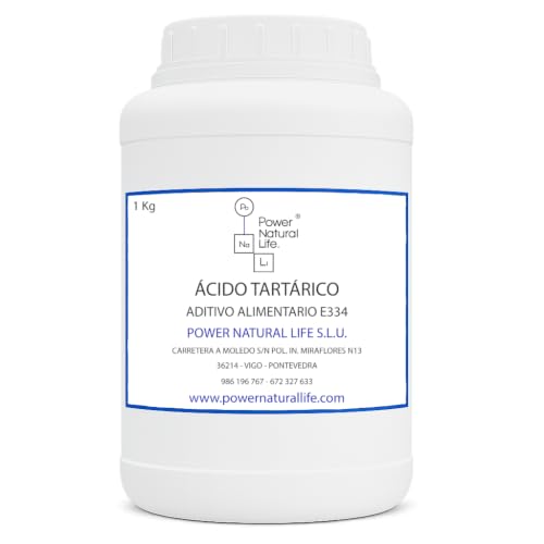 Ácido Tartárico en Polvo | Power Natural Life | Bote 1 kg | Aditivo Alimentario E334 | Regulador de Acidez | Uso Alimentario, Técnico e Industrial