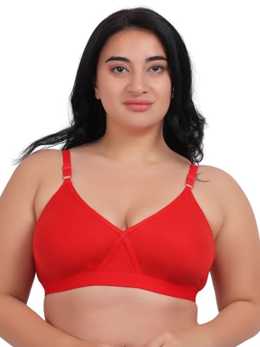 Image of Fabme Women's Cotton Seamless Non-Padded Non-Wired Bra, Cross Belt, Heavy Support, Double Layer Cups, Broad Elastic Bra