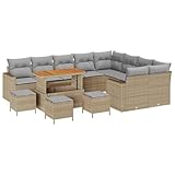 vidaXL 5-teiliges Garten-Sofaset mit Kissen in Beige aus Poly Rattan. Stylisches Set für 6 Personen. Wasserdicht, wetterbeständig. Perfekt für Terrasse, Essbereich oder Garten-Lounge zum Entspannen.