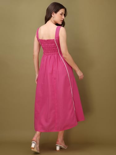 Image of PURVAJA Women's Round Neck Flared Cotton Blend Dress (Floe-043-045)