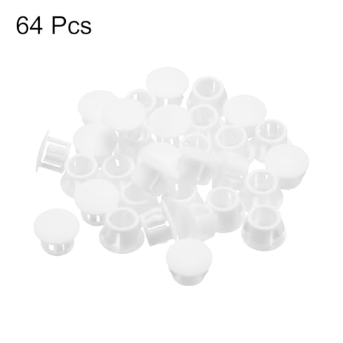 Image of MECCANIXITY 64PCS 12mm(1 /2 inch) White Plastic Hole Plugs, Flush Type Panel Hole Plugs Insert End Caps for Locking Hole Tubes Furniture Cabinet