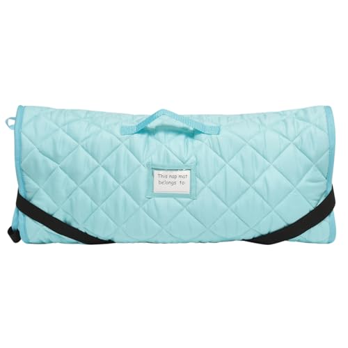 Image of EVERYDAY KIDS Cute Preschooler and Toddler Cot Nap Mat for Home, Daycare, Preschool and Kindergarten; Easy to Roll Sleeping Mat with Elastic Straps, Pillow and Blanket