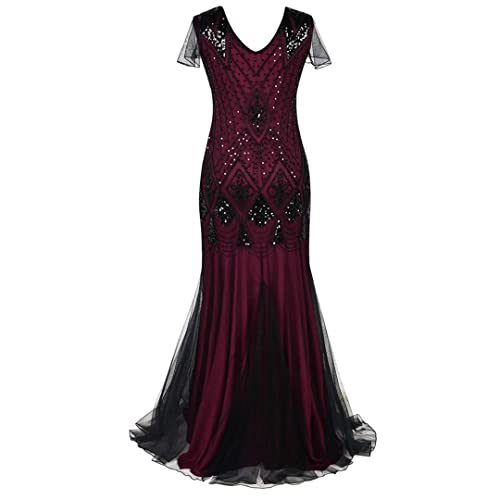 Robe des années 1920 longue pour femme ronde robe de soirée vintage noire et rouge XXL