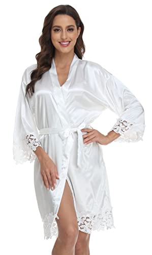 5 Pcs Bridesmaid Kimono Robe Sets Bride Silky Wedding Day Bathrobe with Lace Trim Embroidered Getting Ready4