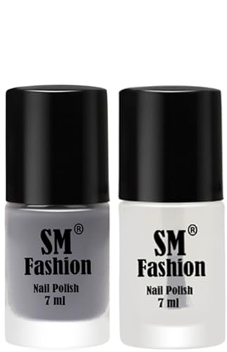 Image of Long Lasting Nail Polish | Nail Paint Combo 7 ml Each) - Set of 2 Gray-Top Coat