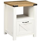 HOMCOM Farmhouse End Table, Rustic Side Cabinet with Storage, Small Side Table with Drawer, Wood Effect Tabletop for Living Room, Distressed White