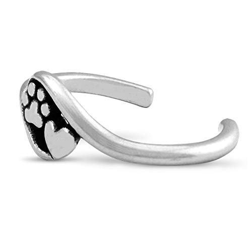 Dazzling Paws Jewelry Paw Print And Heart Toe Ring Sterling Silver Close To My Heart Adjustable Ring Gift For Pet Owners #TOP3