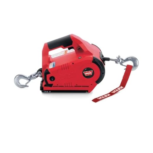 WARN 885005 PullzAll Cordless 24V DC Portable Electric Winch with Steel Cable and 2 Rechargeable Battery Packs: 1/2 Ton (1,000 lb) Pulling Capacity, red