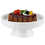 EIKS Ceramic Footed Bowl Display Stand Plate for Serving Fruit Salad Nuts Desserts Ice Cream Pudding (Dia. 8-inch)