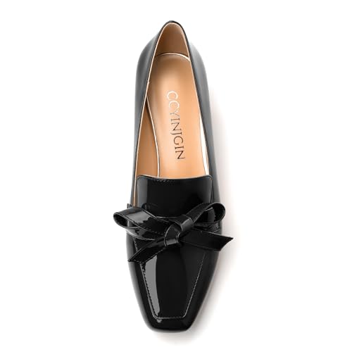 Image of Womens Loafer with Heel, Comfortable Chunky Heels for Women, Loafers Shoes with Bowknot Womens Bunion Dress Shoes