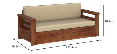 Image of Mamta Furniture Solid Sheesham Wooden 3 Seater Sofa Cum Bed with Storage for Living Room Furniture with Mattres - Natural Finish