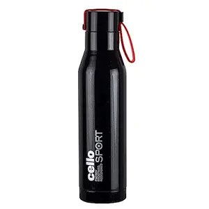 Cello Maestro Stainless Steel Vacuum Insulated Flask | Hot & Cold Water Bottle with Screw top Lid | Double Walled Water Bottle for Sports, Gym, Outdoor, Travel | Black | 1000ml