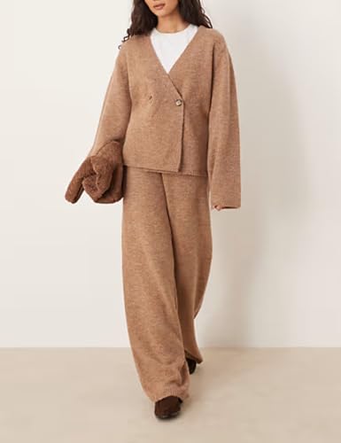 Yeokou Women Sweater Sets 2 Piece Button Down Cardigan Wide Leg Pants Outfits Long Sleeve Loungewear Sets Knit Co Ord Sets2
