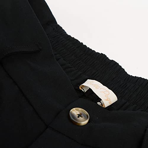 Image of Belle Poque Women Bermuda Shorts Elastic Waist Wide Leg Shorts with Pockets & Belts