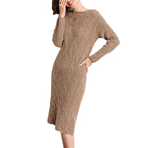 Robe pull longue 100% cachemire Kelsiop, la douceur d'une robe tricotée col rond pour soi