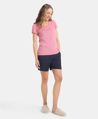 Image of Jockey RX12 Women Micro Modal Cotton Relaxed Fit Solid V Neck Half Sleeve T-Shirt