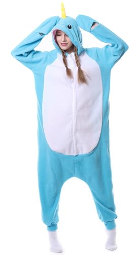 PENGMAI Combinaison Unisexe Adulte Pyjama Halloween Costume Animal Cosplay Narval Deguisement Anime Onesie Loungewear