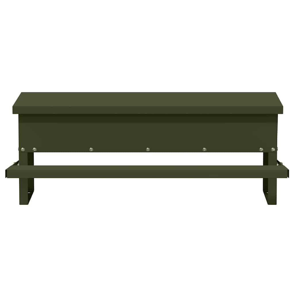 Comedero para patadas de pollo de acero laminado en frío, color verde oliva, 48,5 x 39,5 x 19 cm, capacidad de 5 kg, resistente a la intemperie, para interior y exterior, comedero automático