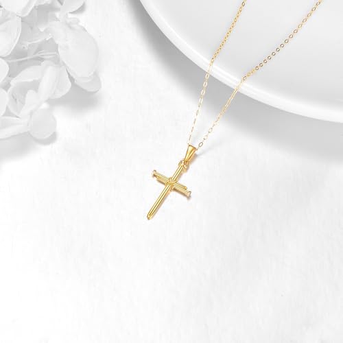 KQF 14K Real Gold Cross Necklace Solid Gold Nail Pendant jewelry Birthday Gift for Women3