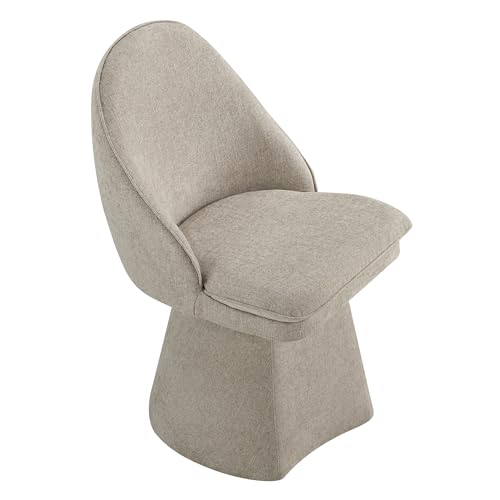 Image of KISLOT Swivel Dining Chairs Set of 1, Upholstered Mid Century Modern Deskchair with Round Back, Linen Fabric Kitchen Chairs for Dining Room, Bedroom, Dressing Room, Khaki