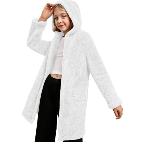 Girls Sherpa Jackets Warm Open Front Cardiagans with Hood Comfy Soft Plush Coats Cute Outerwear Tops Winter Clothes3
