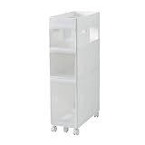 Eine badezimmerschrank. Schlanker freistehender Badezimmer-Aufbewahrungsturm mit Rädern, Schubladen, Kunststoff, Weiß, mehrere Größen(3 Tier)