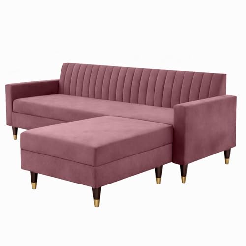 Image of AMATA Elegant 4 Seater L Shape Mauve Colour Suede Velvet Fabric Sofa Set with Four Cushions Perfect for Home Office Guests Living Room (02 Move, L Shape)(3 Year Warranty)
