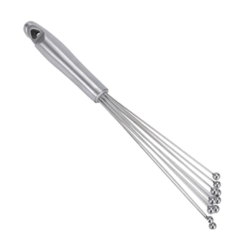 Batidor de cocina de acero inoxidable con mango y batidor manual con 10 bolas de metal, más eficaz, batidor antiadhesivo profesional, herramientas de cocina multifuncionales (5 x 26 cm)