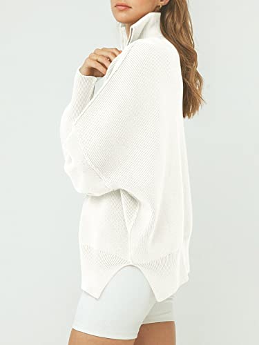 Image of ANRABESS Womens Oversized Quarter Zip Pullover Sweaters | Fall Fashion Outfits, Long Sleeve Slit Side, Baggy Loose Fit, 1 /4 Zip Lapel Collared, Ribbed Knit Soft Warm Winter Clothing