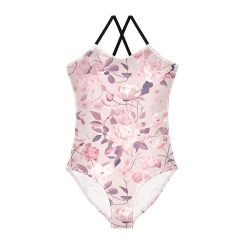 A Pattern of Flowers in Pink Kids Girls 1-Piece Swimsuit Beach Swimming Suits Adjustable Strap Quick Dry