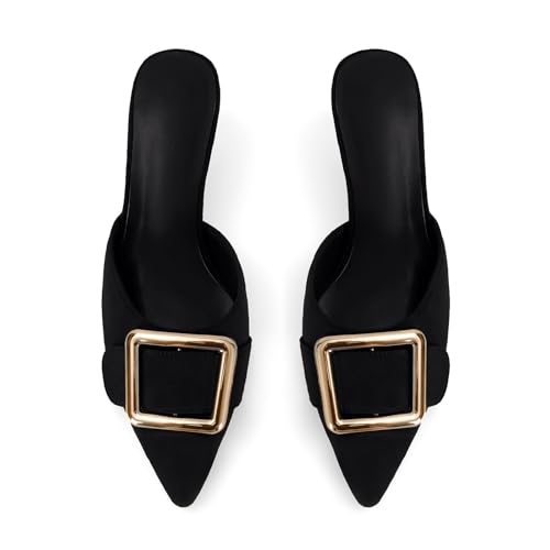 Image of ZJGZF Mesh Kitten Heels Mules for Women Closed Pointed Toe Slip on Backless Stiletto Slingback Low Heels Comfort Pumps Shoes